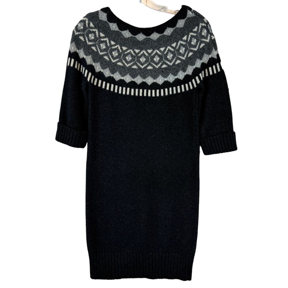 LOFT Grey/White Fair Isle Rabbit Hair Wool 3/4 Sleeve Sweater Dress Size Medium